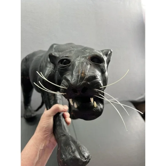 Vintage Large Panther Sculpture Handcrafted Papier Mache Cat Art Deco 32 Inch Ta